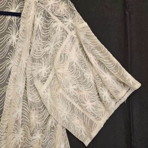 Kimono Duster Cardigan Med Lace Sheer Long Off White Gypsy Boho Western Peasant - Picture 5 of 12